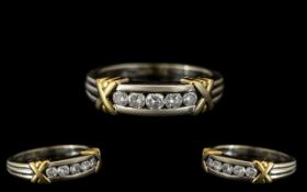 18ct Gold Ladies Diamond Ring, Modern Design With 5 Channel Set Round Brilliant Cut Diamonds,