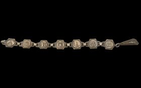 French Art Deco Silver Bracelet. Each Panel Depicting Different Buildings of France.