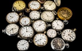 Collection of Pocket Watches, 17 in total, mostly open faced, to include seven silver,