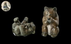 Royal Copenhagen Fine Quality Pair of Porcelain Bear Figures ( 2 ) Comprises 1/ Bear Cub Eating,