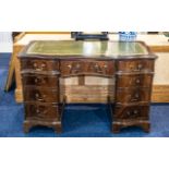 Leather Topped Pedestal Desk In Serpentine Shape.