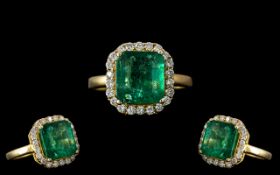 14ct Yellow Gold - Superior Quality Emerald and Diamond Set Dress Ring.