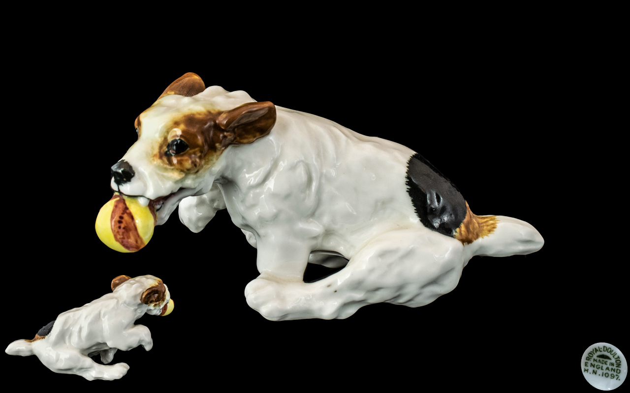 Royal Doulton Hand Painted Porcelain Dog Figure ' Character Dog ' Running With Ball. HN1097.