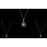 9ct Gold Pendant of Unusual Design, With Pearl to Centre, Suspended on 9ct Gold Necklace.