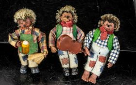 Steiff Vintage Miniature Mecki Hedgehog Friends 3 Pub favourites comprising One with apron and beer