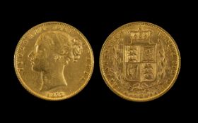 Queen Victoria 22ct Gold Young Head Shield Back Full Sovereign. Date 1872, Die No. 39.