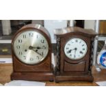 Two Wooden Cased Mantel Clocks, one with white dial and Roman numerals,