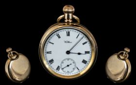 American Watch Company Waltham Gold Plated Keyless Open Faced Pocket Watch.