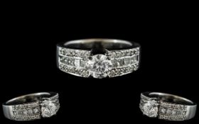 18ct White Gold - Superb Quality Diamond Set Ring. Full Hallmarks for 750 - 18ct. The Central