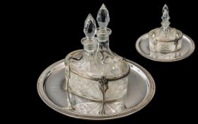 Edwardian Period - Elegant Ladies Cut Glass Perfume / Scent Bottle Set ( Vanity ) With Silver