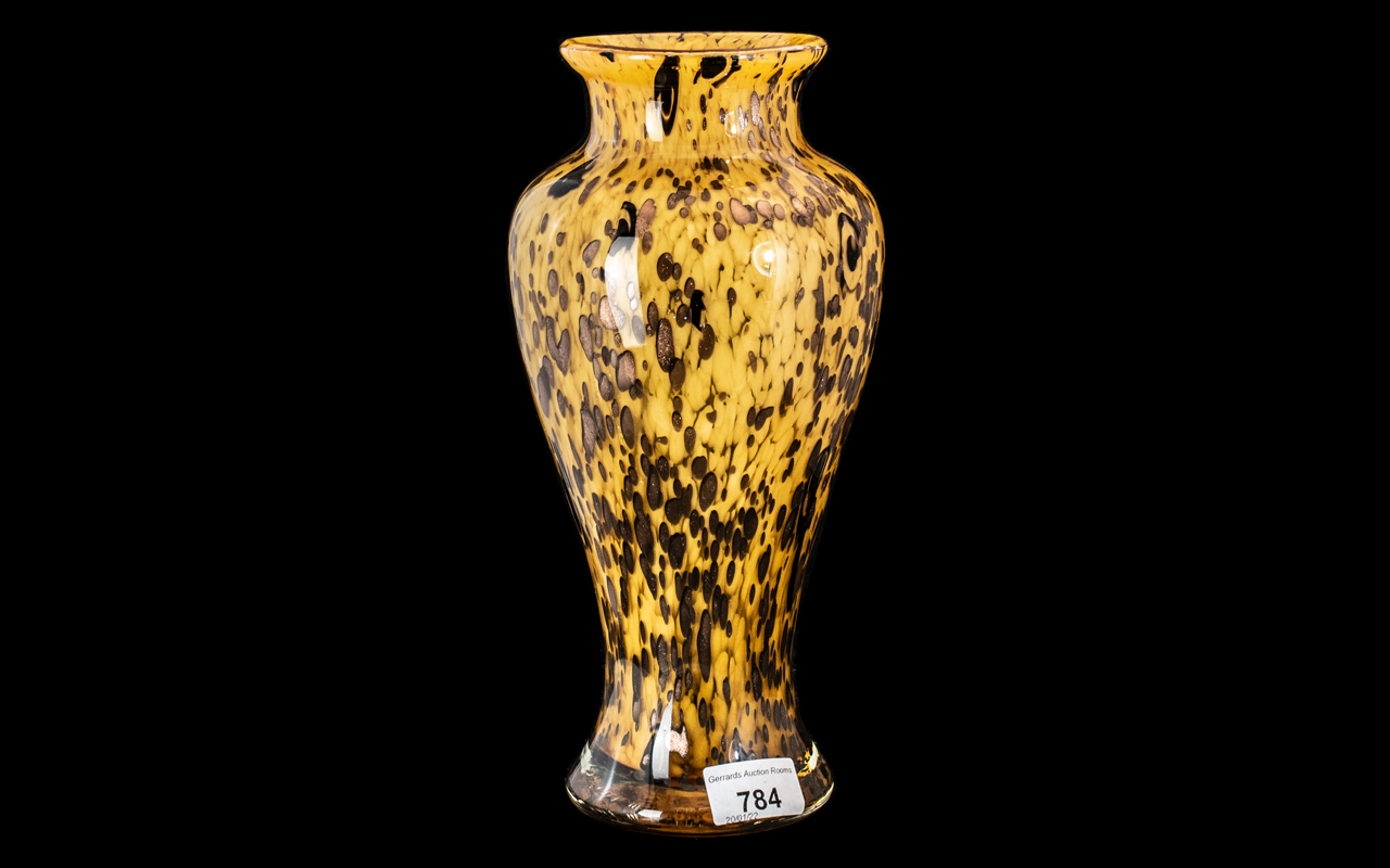 Monart Style Mottled Vase, of baluster form, in ochre, brown and gold. Height 11.5".