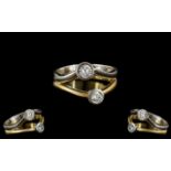 18ct Two Tone Gold Attractive Two Stone Diamond Ring. Marked 18ct to Interior of Shank.