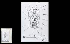 Contemporary Art - Damien Hurst, British Born 1965, Signed - Skull Sketch on Paper, Framed,