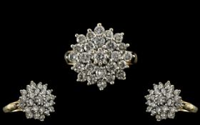 Ladies - 18ct Gold Attractive Diamond Set Cluster Ring - Flower head Design. All Brilliant Cut