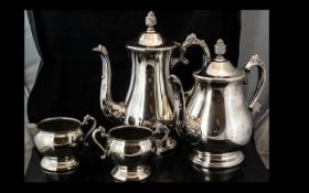 Silver Plated Four Piece Tea Service, comprising tea pot, hot water pot,
