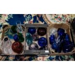 Collection of Blue Coloured Glass, comprising bottles, glasses, vases, glass balls, jug,