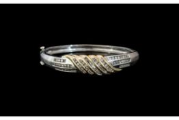 14ct White Gold Diamond Hinged Bangle,