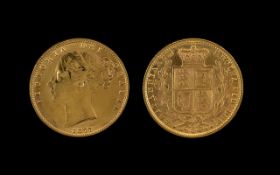 Queen Victoria 22ct Gold - Young Head Shield Back Full Sovereign - Date 1877.