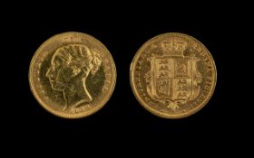 Queen Victoria 22ct Gold Young Head Shield Back Half Sovereign. Date 1883.