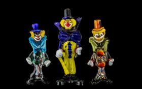 Murano - Fine Trio of Multi-Coloured Glass Novelty Clown Figure, From the 1960's.