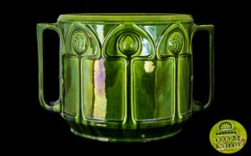 Art Nouveau Bretby Pottery - Impressive and Large Green Glazed Twin Handle Jardiniere. c.1910.