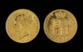 Queen Victoria Young Head - Shield Back 22ct Gold Half Sovereign - Date 1846.