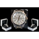 Seiko Chronograph 100 Meter Stainless Steel Gents Watch with box. Silver dial with gilt batons.