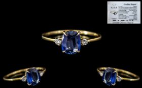 Top Quality - Ladies Petite 14ct Gold Natural Sapphire and Diamond Set Ring.