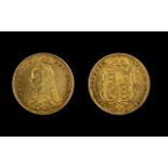 Queen Victoria 22ct Gold Jubilee Head - Shield Back Half Sovereign - Date 1887,