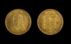 Queen Victoria 22ct Gold Jubilee Head - Shield Back Half Sovereign - Date 1887,