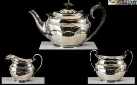 George V - Good Quality Sterling Silver Bachelors ( 3 ) Piece Tea Service of Pleasing Proportions.