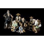 Collection of Seven Chinese Mud Figures, doing various tasks, woodcutter, fisherman, etc.