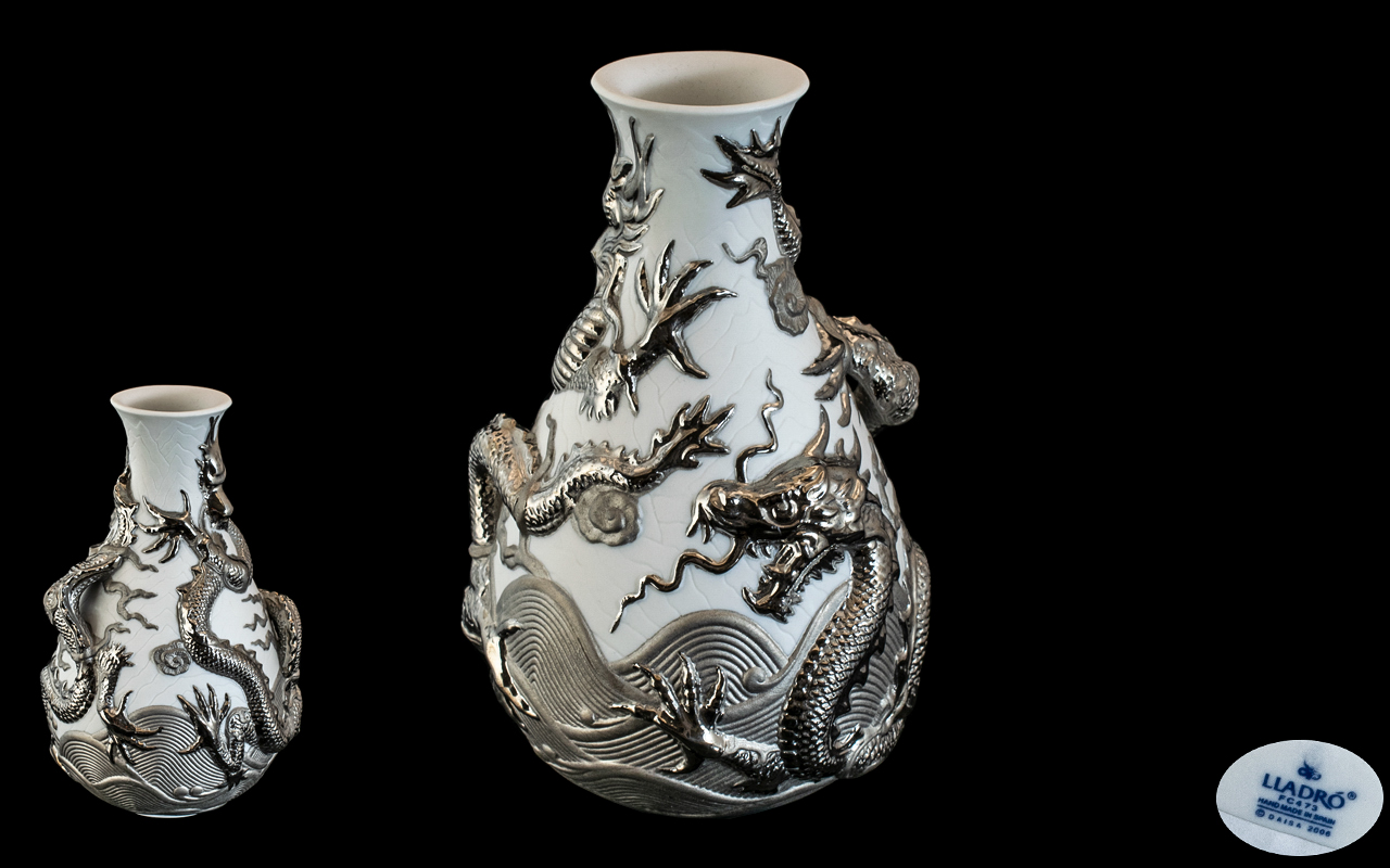 Lladro - Superb Quality Hand Decorated Porcelain Dragons Bud Vase. SKU - 01007056.
