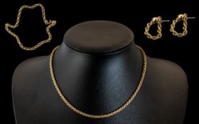 Ladies - Attractive ( 3 ) Piece 9ct Gold Rope Twist Set. Comprises 1/ Necklace, Gold Weight 4.