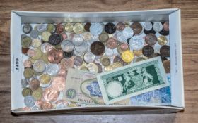 Mixed Lot of Coins & Notes mostly foreign coins, some British, including Roman replicas,