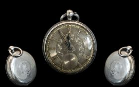 Large and Heavy Victorian Period Sterling Silver Key-Wind Open Faced Pocket Watch,