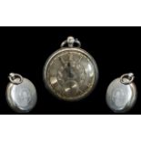 Large and Heavy Victorian Period Sterling Silver Key-Wind Open Faced Pocket Watch,