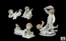 Lladro and Nao Hand Painted Porcelain Figure ( 4 ) Figures In Total. Various Subjects and Sizes.