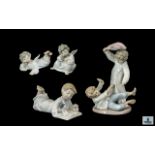 Lladro and Nao Hand Painted Porcelain Figure ( 4 ) Figures In Total. Various Subjects and Sizes.