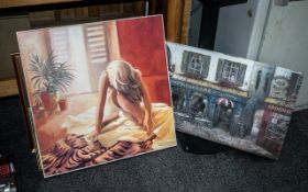 Two Modern Decorative Canvas Prints, Parisien street scene an 'Silent Thoughts' by Renate Holzner.