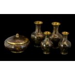 Collection of Cloisonne to include two matching vases 5" tall,