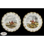 Royal Crown Derby Pair of Hand Painted and Signed Cabinet Plates - Foot Fluted Design / Shape '