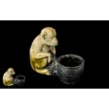 Unique Monkey Pot Brush Pot In Pottery, In the Form of a Begging Monkey.