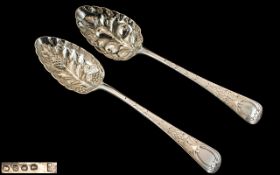 George III Superb Pair of Sterling Silver Berry Fruit Spoons, Both Spoons In Great Condition.