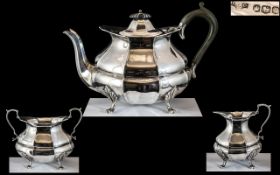 George V - Superb Quality ( 3 ) Piece Sterling Silver Tea Set of Wonderful Design and Proportions.