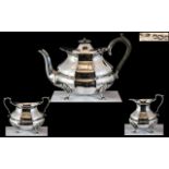 George V - Superb Quality ( 3 ) Piece Sterling Silver Tea Set of Wonderful Design and Proportions.