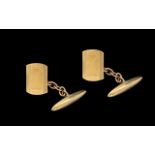 Pair of 9ct Gold Cufflinks, Rectangular Fronts, Torpedo Backs With Chain Fasteners, Fully