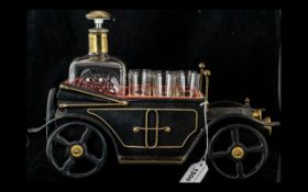 Vintage Musical Box in the form of a Rolls-Royce Old Timer Car fitted with a Decanter and six