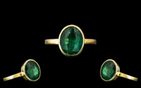 Ladies 14ct Yellow Gold - Pleasing Single Stone Emerald Set Ring. Marked 14ct to Interior of Shank.