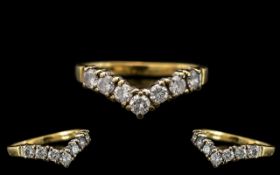 18ct Gold - Excellent Quality Seven Stone Diamond Set Wishbone Ring.